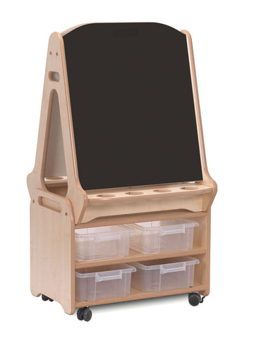 Double-sided 2 Station Chalk/Whiteboard Easel with Tall Storage Trolley